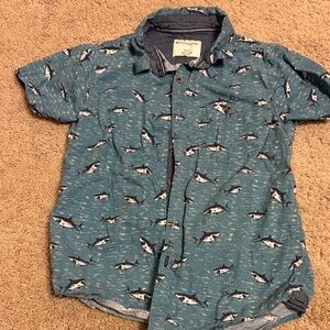 Kids Teal Shark Print Button Down Shirt